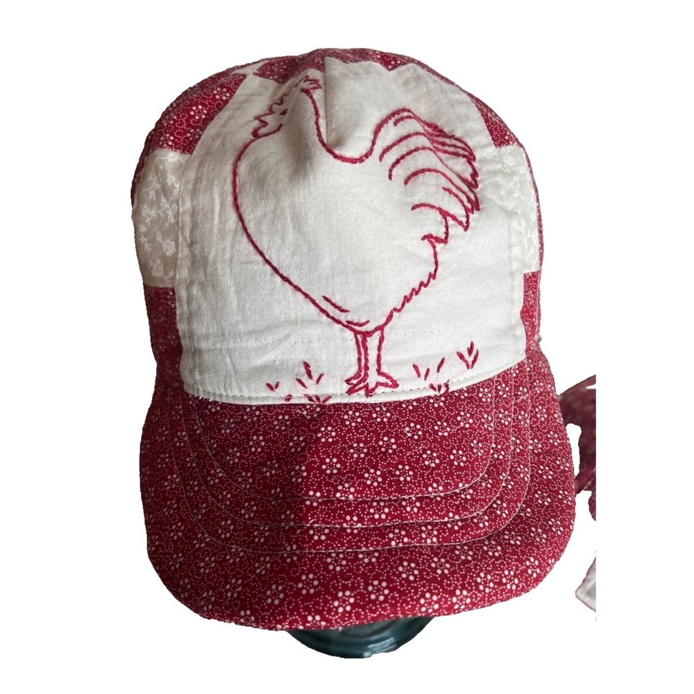 OOAK Vintage Red Rooster Floral Quilt Snapback Hat